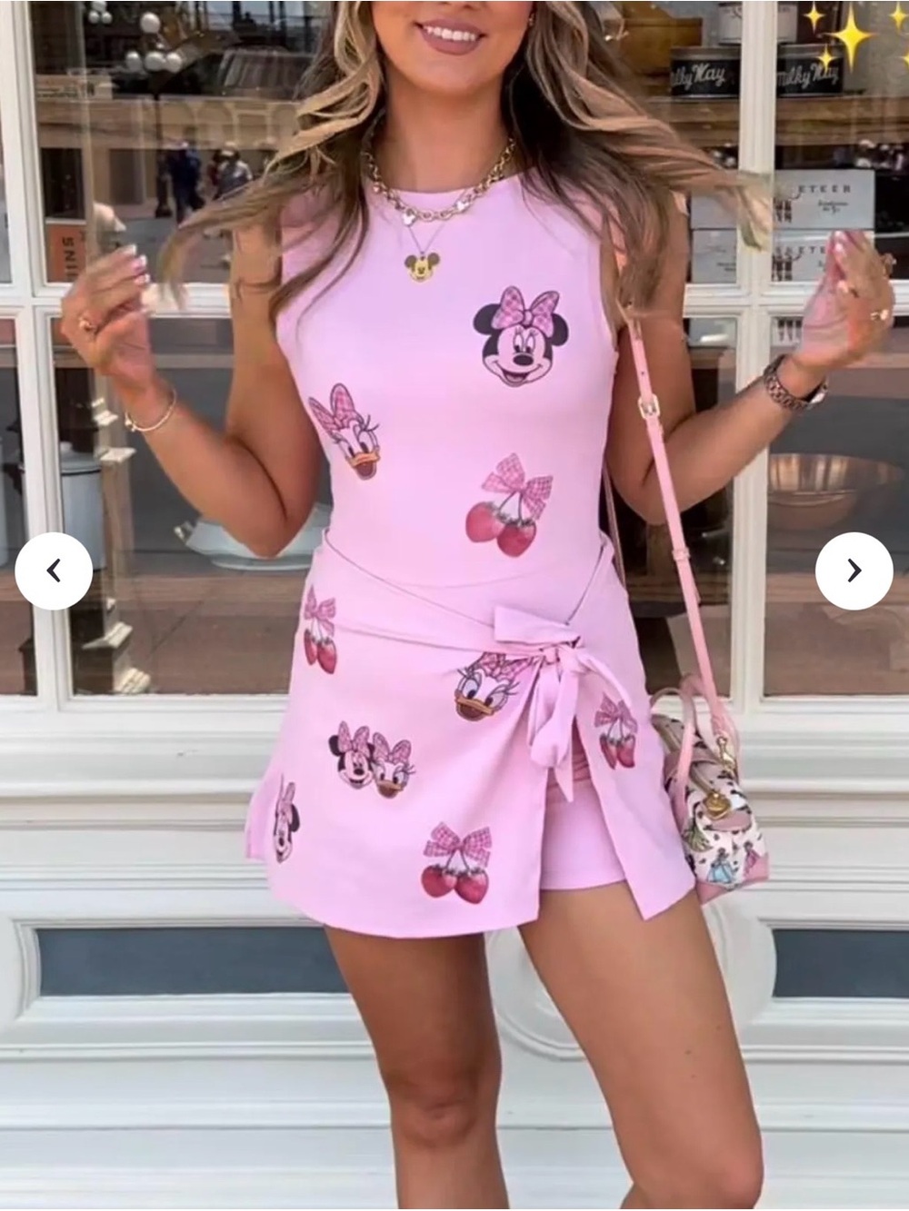 Disney Pink Minnie & Daisy Bow Tie-Waist Romper Dress